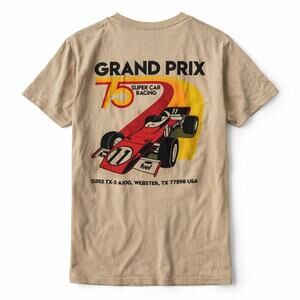 Grand Prix 75 Super Car Racing Sport Graphic Tee Beige F1 Race Call Your Mother